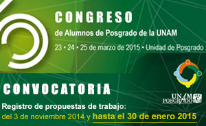 5° Congreso de Alumnos de Posgrado de la UNAM. Registro: hasta el 23 de enero de 2015
